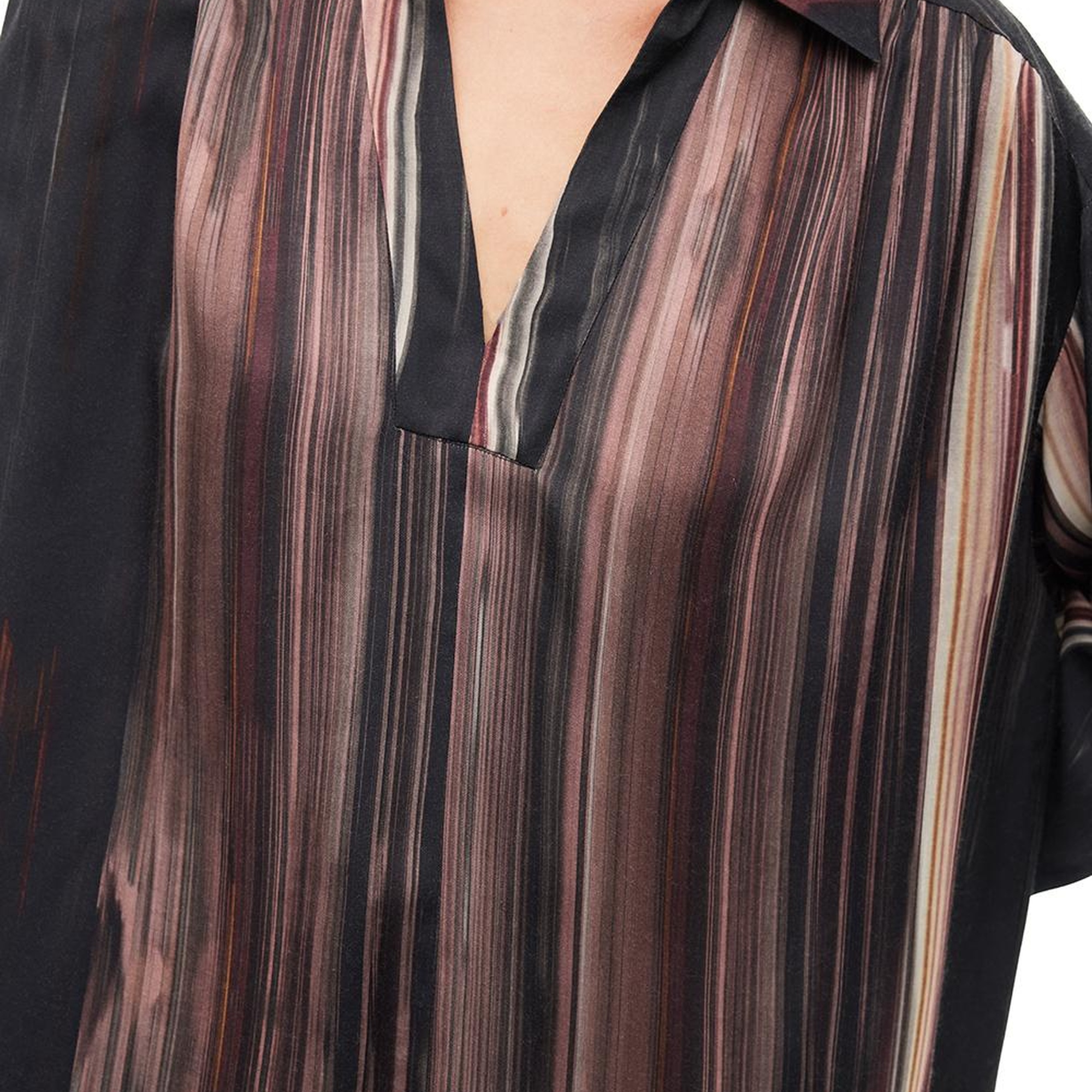 Çok Renkli Gömlek Yaka Çizgili Bluz