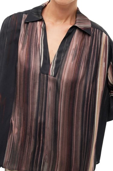  Çok Renkli Gömlek Yaka Çizgili Bluz