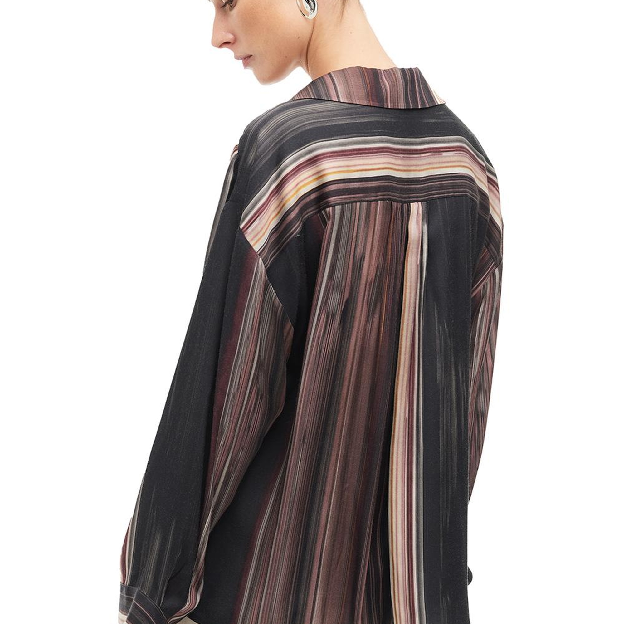 Çok Renkli Gömlek Yaka Çizgili Bluz