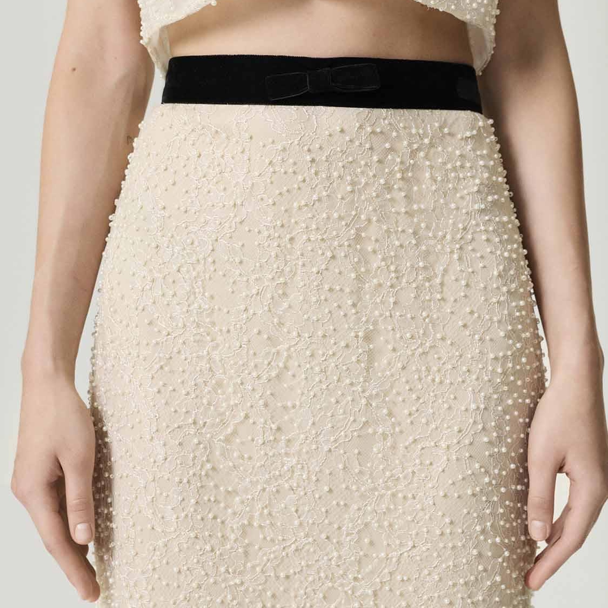 İnci İşlemeli Maxi Etek