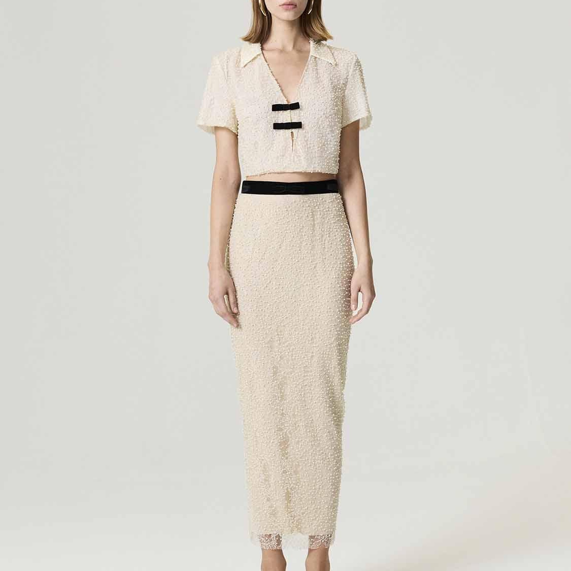 İnci İşlemeli Maxi Etek