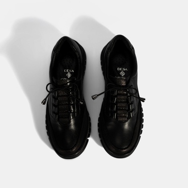  Kadın Siyah Bağcıklı DesaComfort Deri Ayakkabı