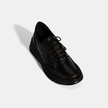  Kadın Siyah Bağcıklı DesaComfort Deri Ayakkabı