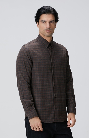  Network Erkek Kahverengi Ekose Desenli Gömlek