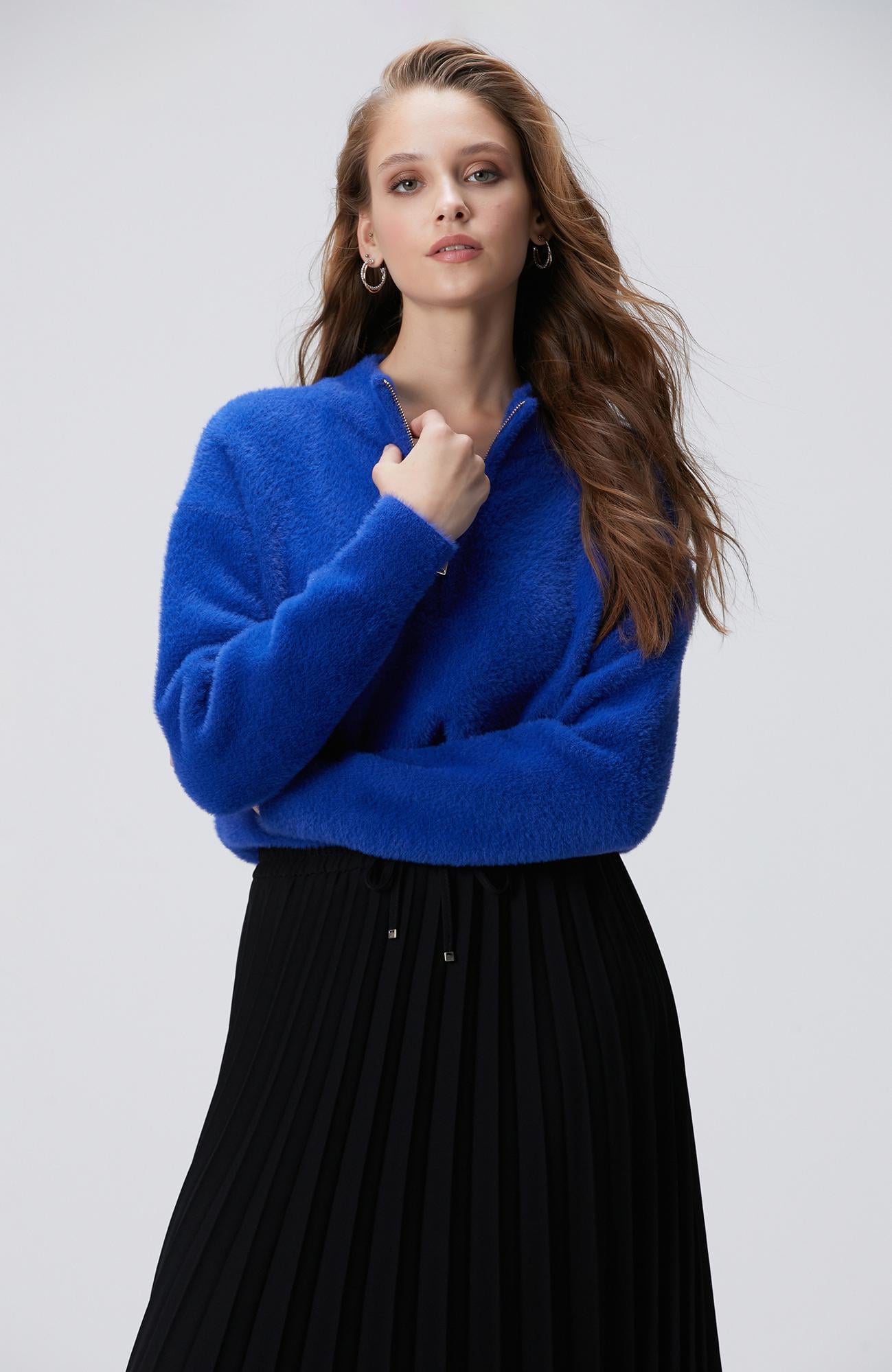  Network Kadın Saks Yumuşak Dokulu Triko Kazak