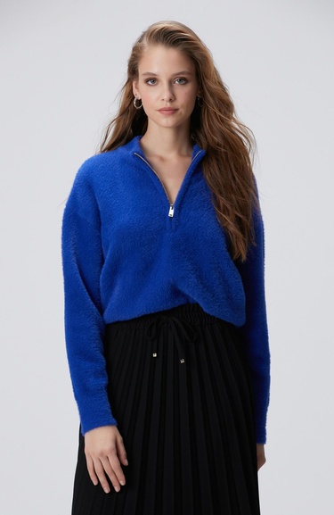  Network Kadın Saks Yumuşak Dokulu Triko Kazak