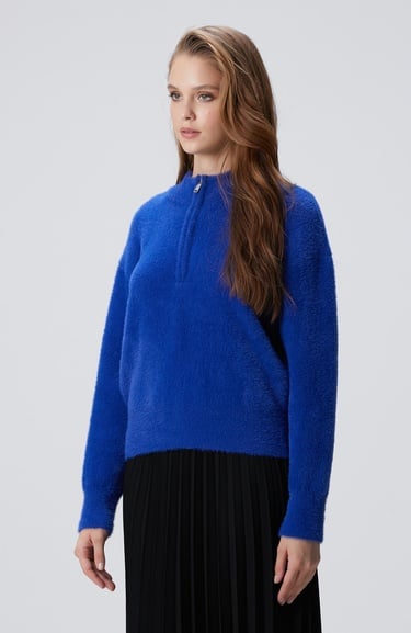  Network Kadın Saks Yumuşak Dokulu Triko Kazak