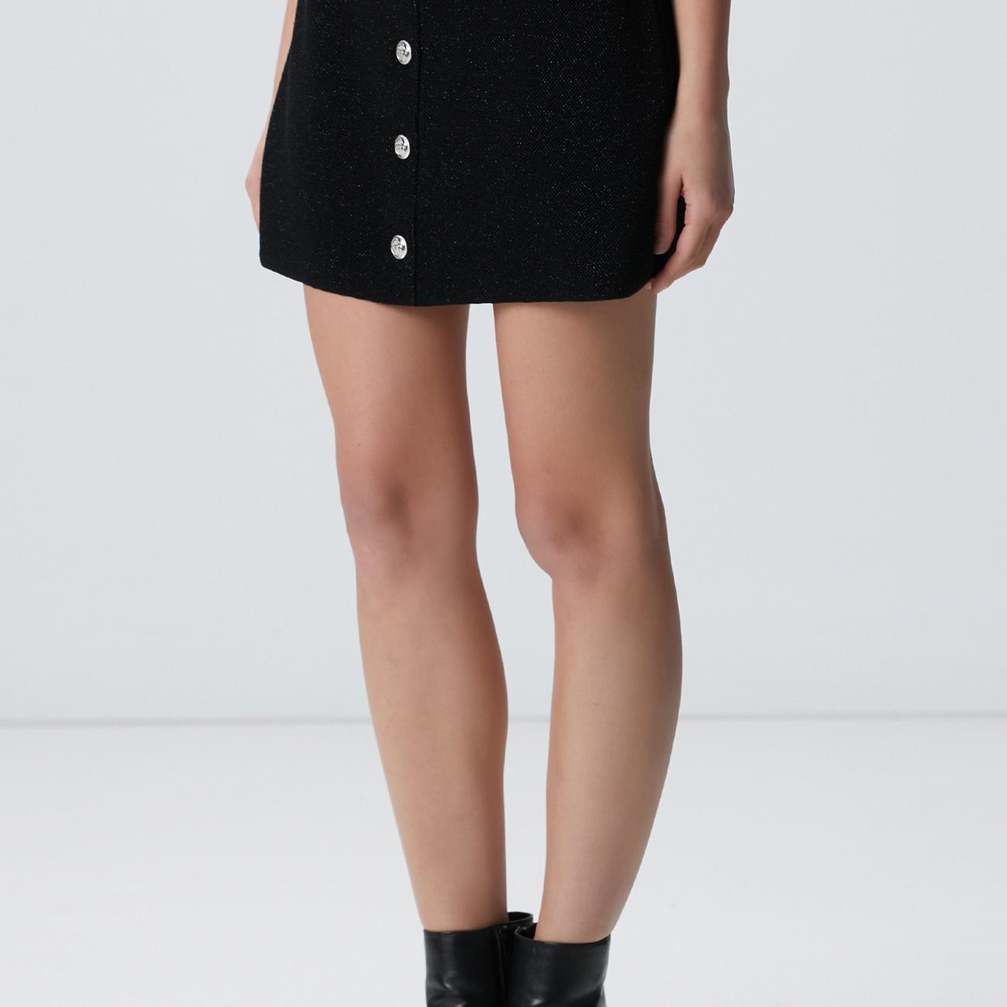 Network Kadın Siyah Simli Mini Triko Etek