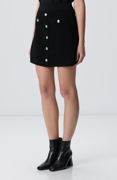  Network Kadın Siyah Simli Mini Triko Etek