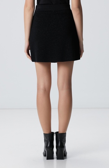  Network Kadın Siyah Simli Mini Triko Etek