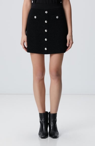  Network Kadın Siyah Simli Mini Triko Etek
