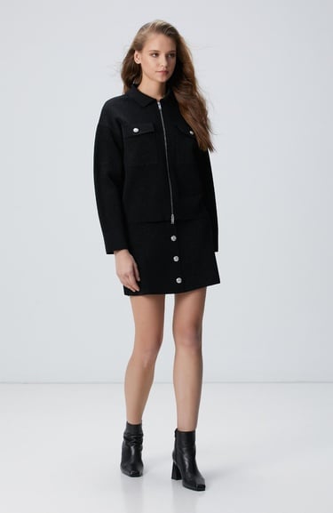  Network Kadın Siyah Simli Mini Triko Etek