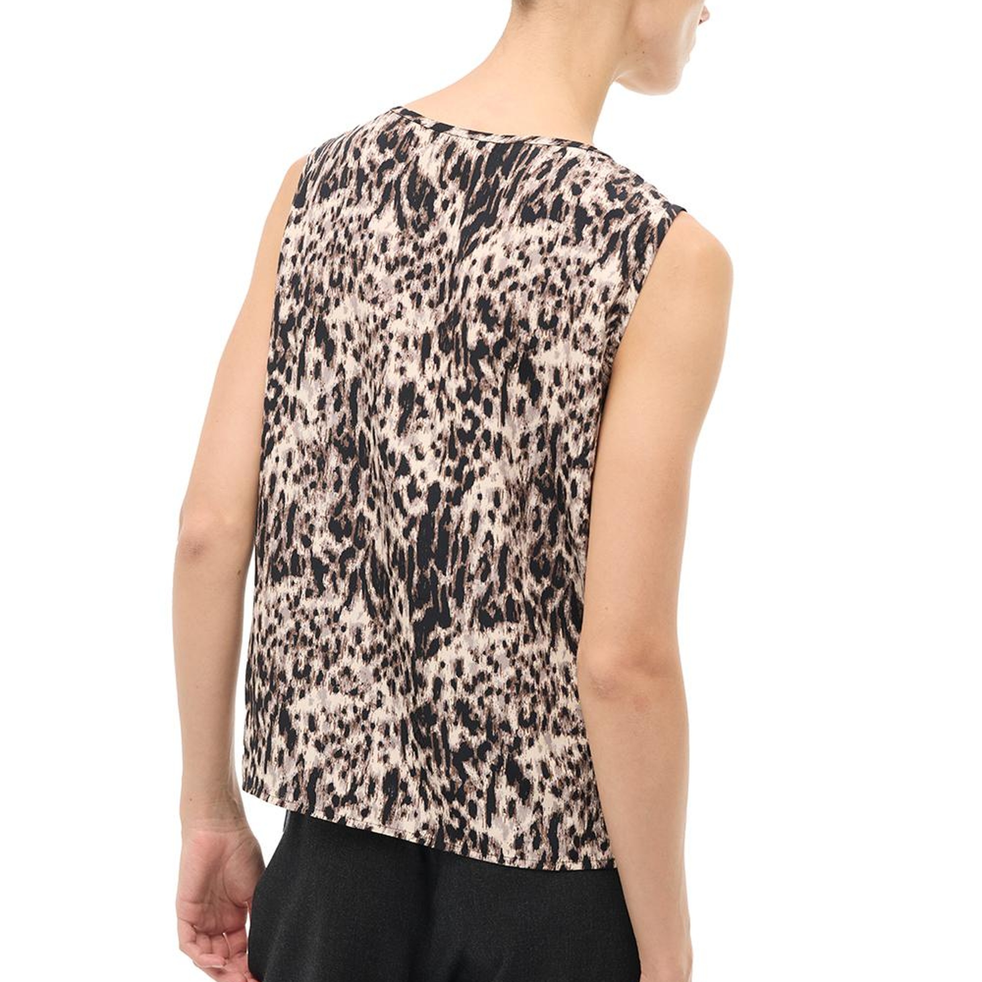 Kahverengi U Yaka Askılı Leopar Bluz