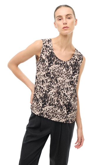  Kahverengi U Yaka Askılı Leopar Bluz