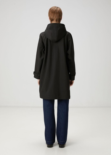  Beymen Club Kadın Siyah Kapüşonlu Logolu Kaban