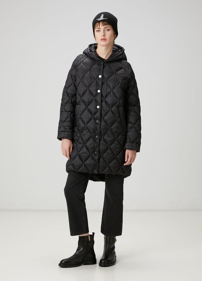  Beymen Club Kadın Siyah Kapüşonlu Kapitoneli Mont