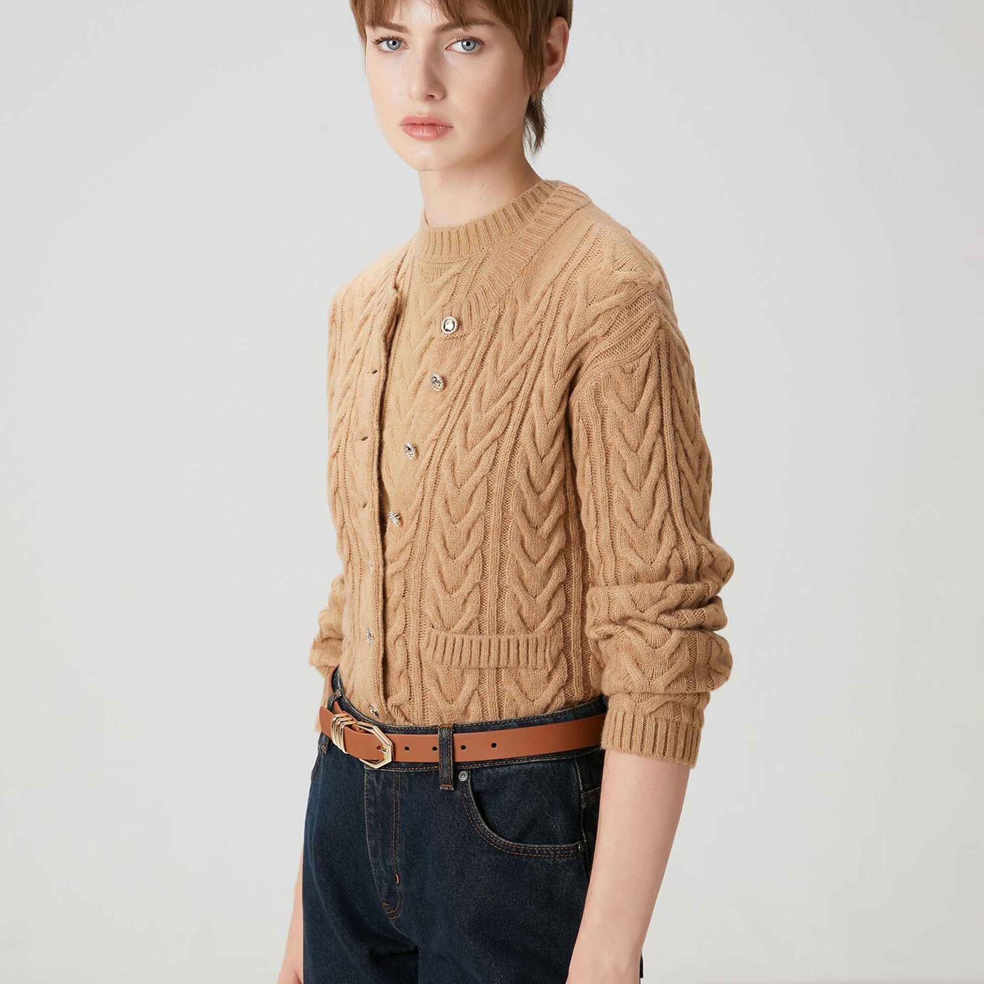 Beymen Club Kadın Bej Balıksırtı Desenli Hırka