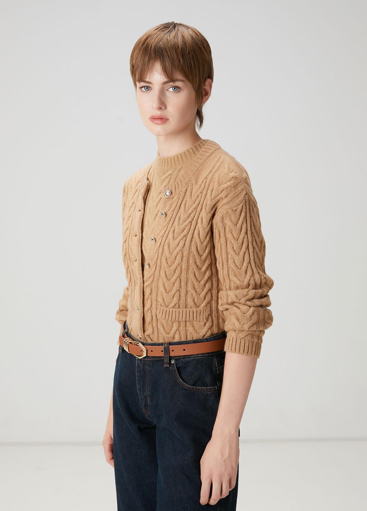  Beymen Club Kadın Bej Balıksırtı Desenli Hırka