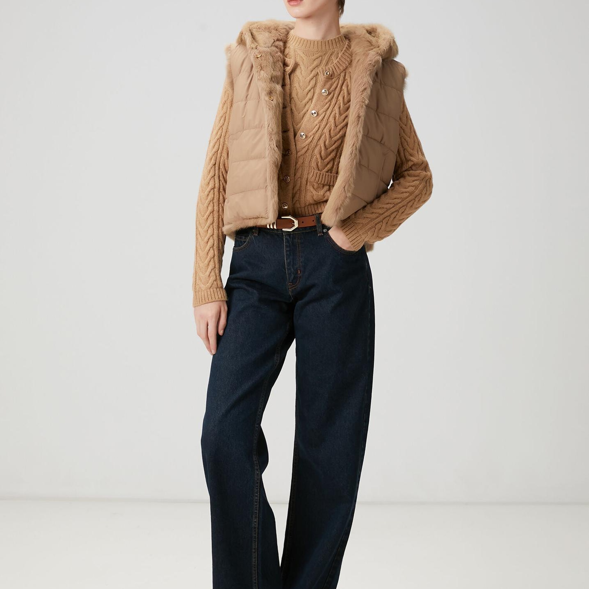 Beymen Club Kadın Bej Balıksırtı Desenli Hırka