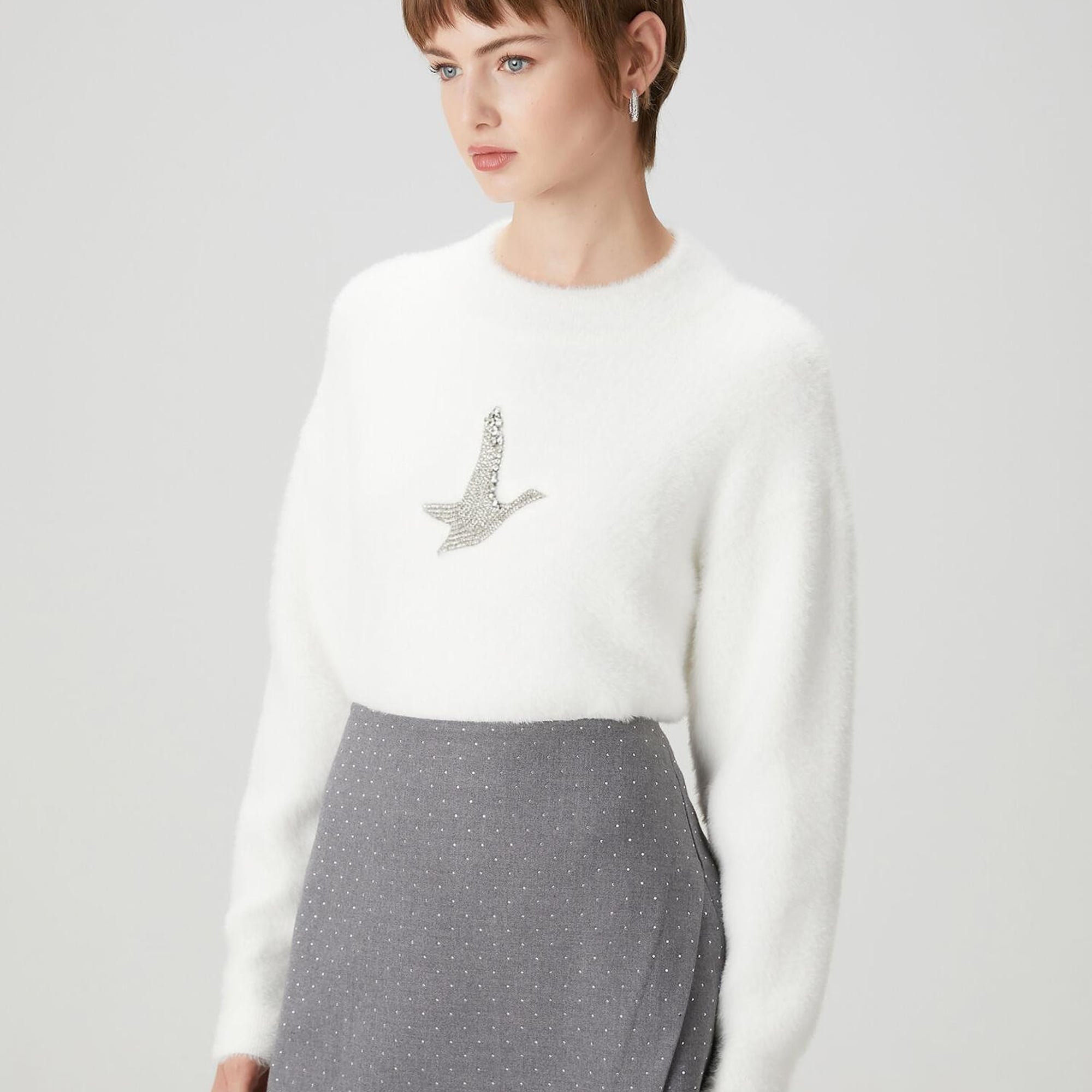 Beymen Club Kadın Beyaz İşlemeli Logolu Kazak