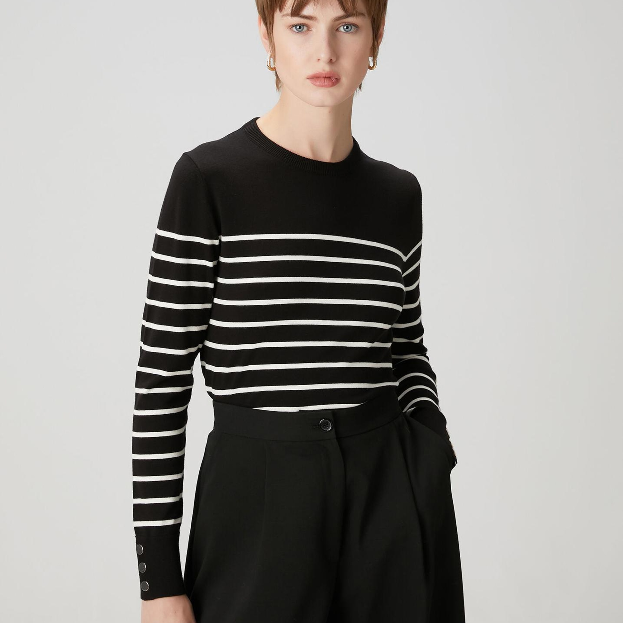 Beymen Club Kadın Siyah Beyaz Çizgili Kazak