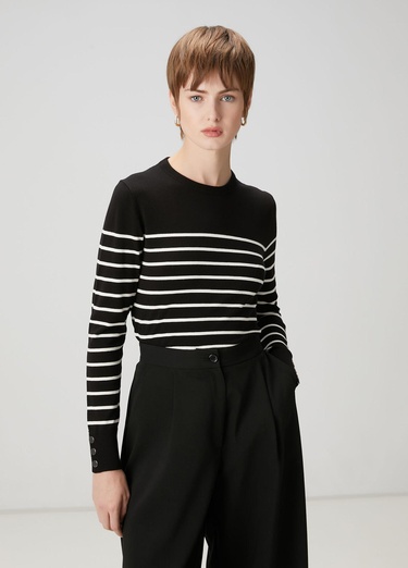  Beymen Club Kadın Siyah Beyaz Çizgili Kazak