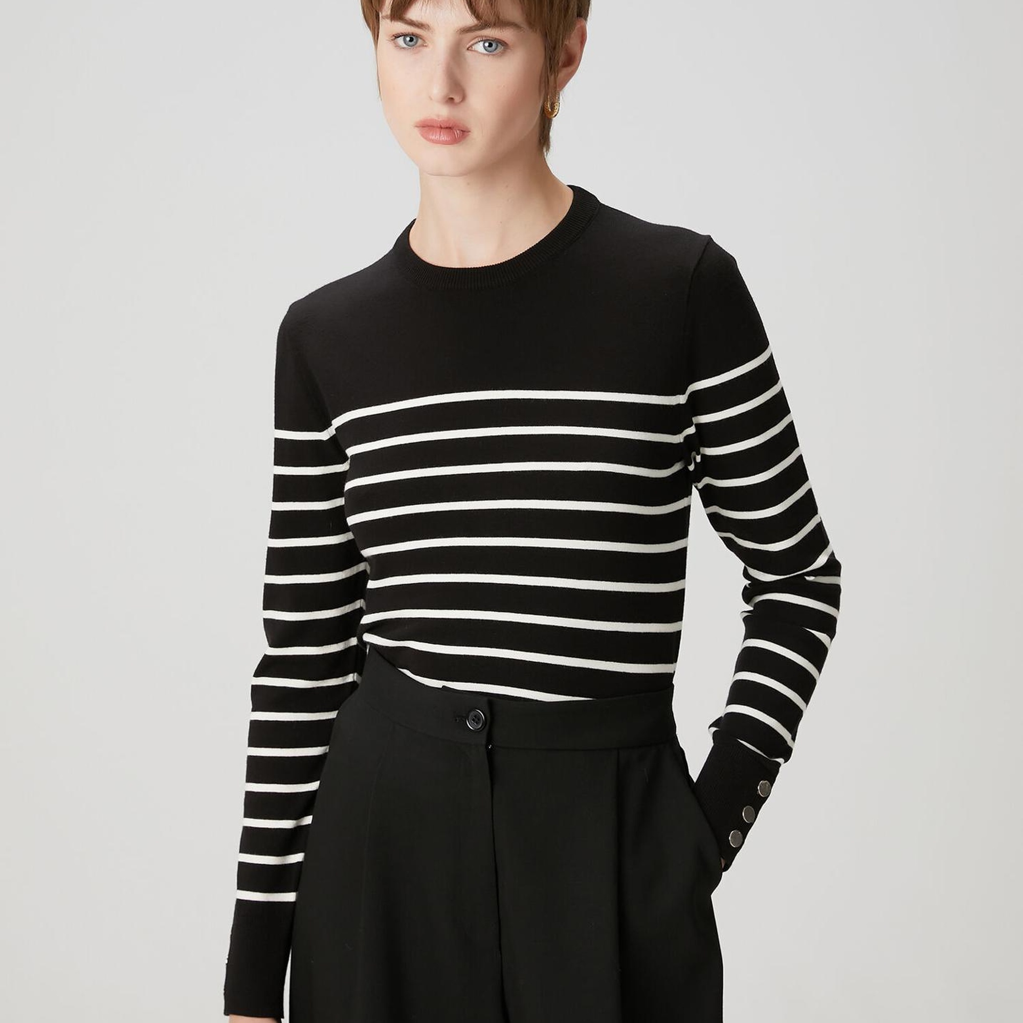 Beymen Club Kadın Siyah Beyaz Çizgili Kazak