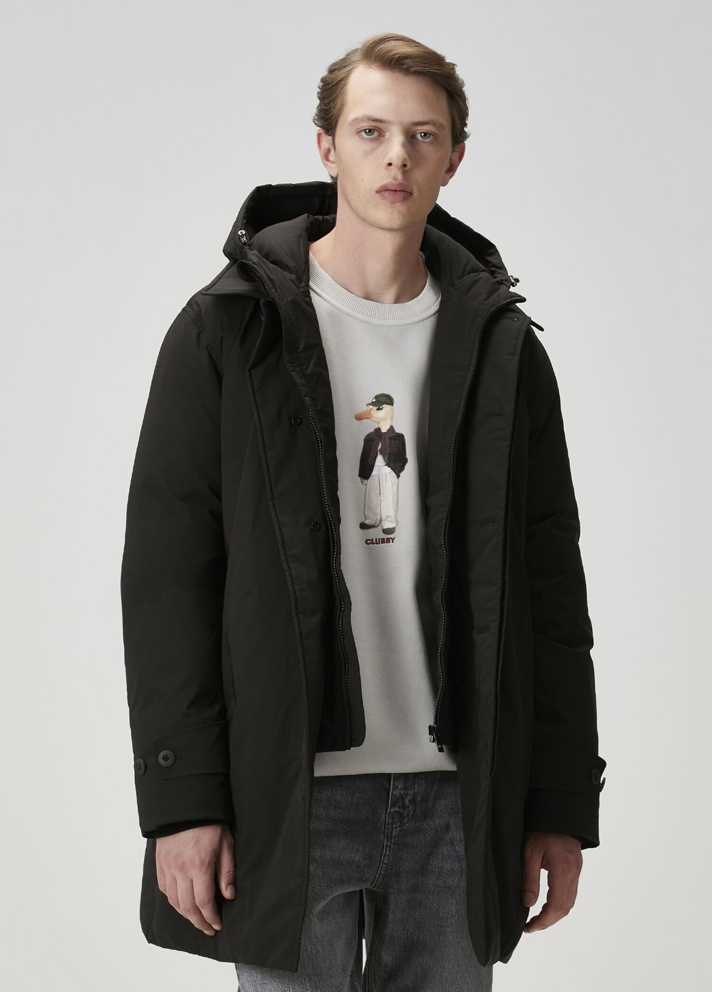  Beymen Club Erkek Siyah Kapüşonlu Kaban