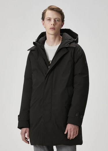  Beymen Club Erkek Siyah Kapüşonlu Kaban