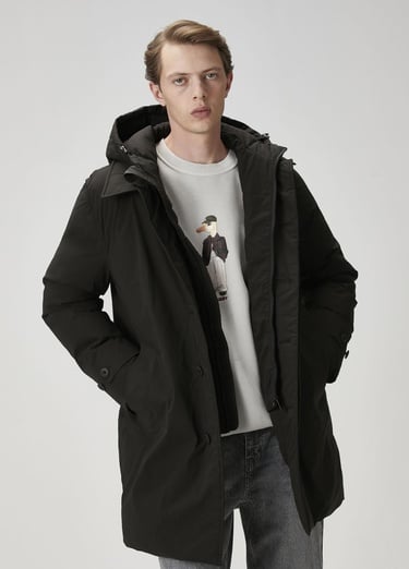  Beymen Club Erkek Siyah Kapüşonlu Kaban
