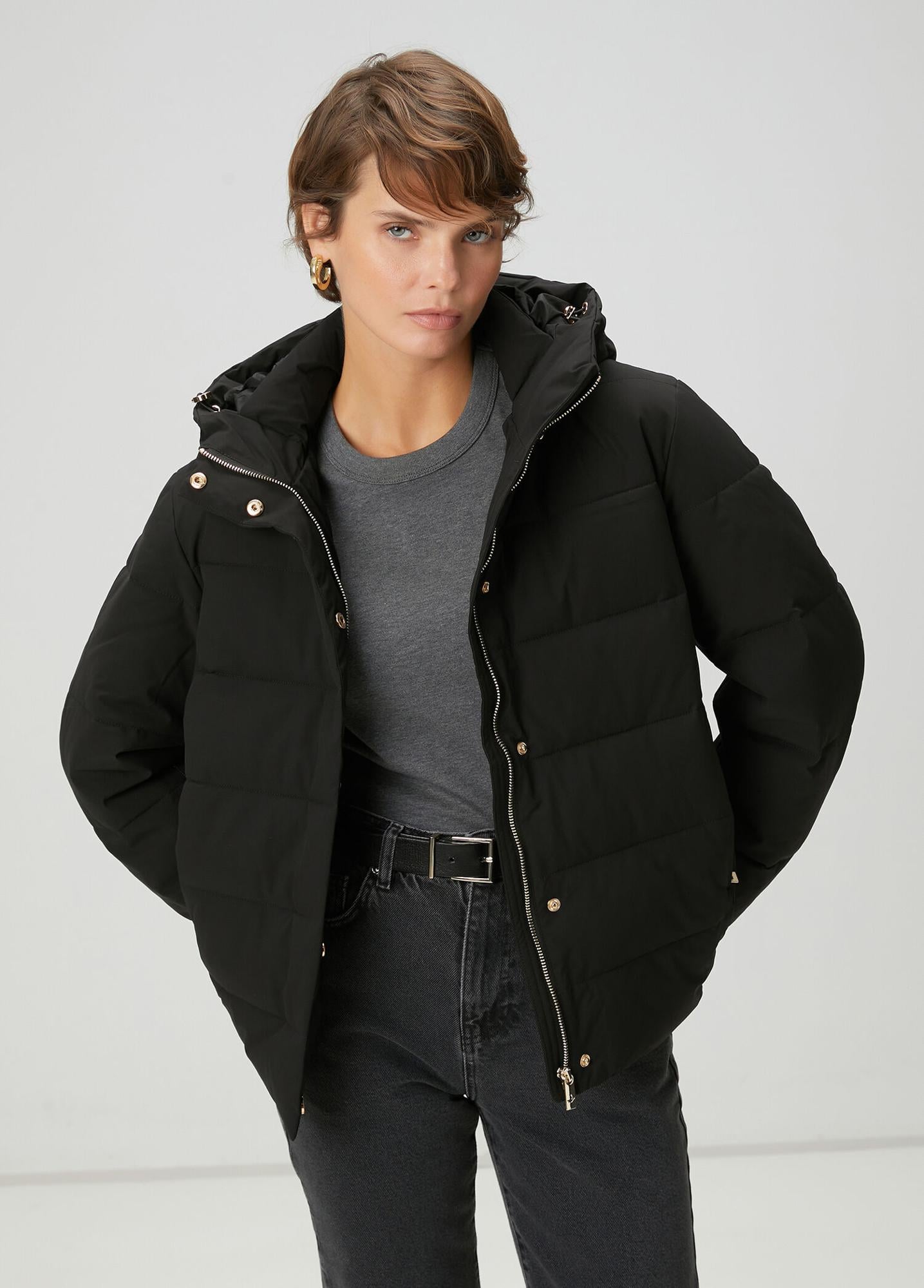  Beymen Club Kadın Siyah Kapüşonlu Basic Mont