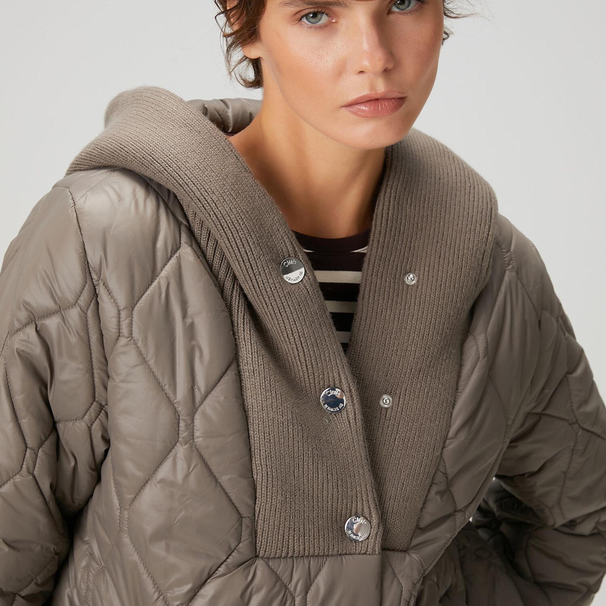 Beymen Club Kadın Gri Kapüşonlu Triko Garnili Mont