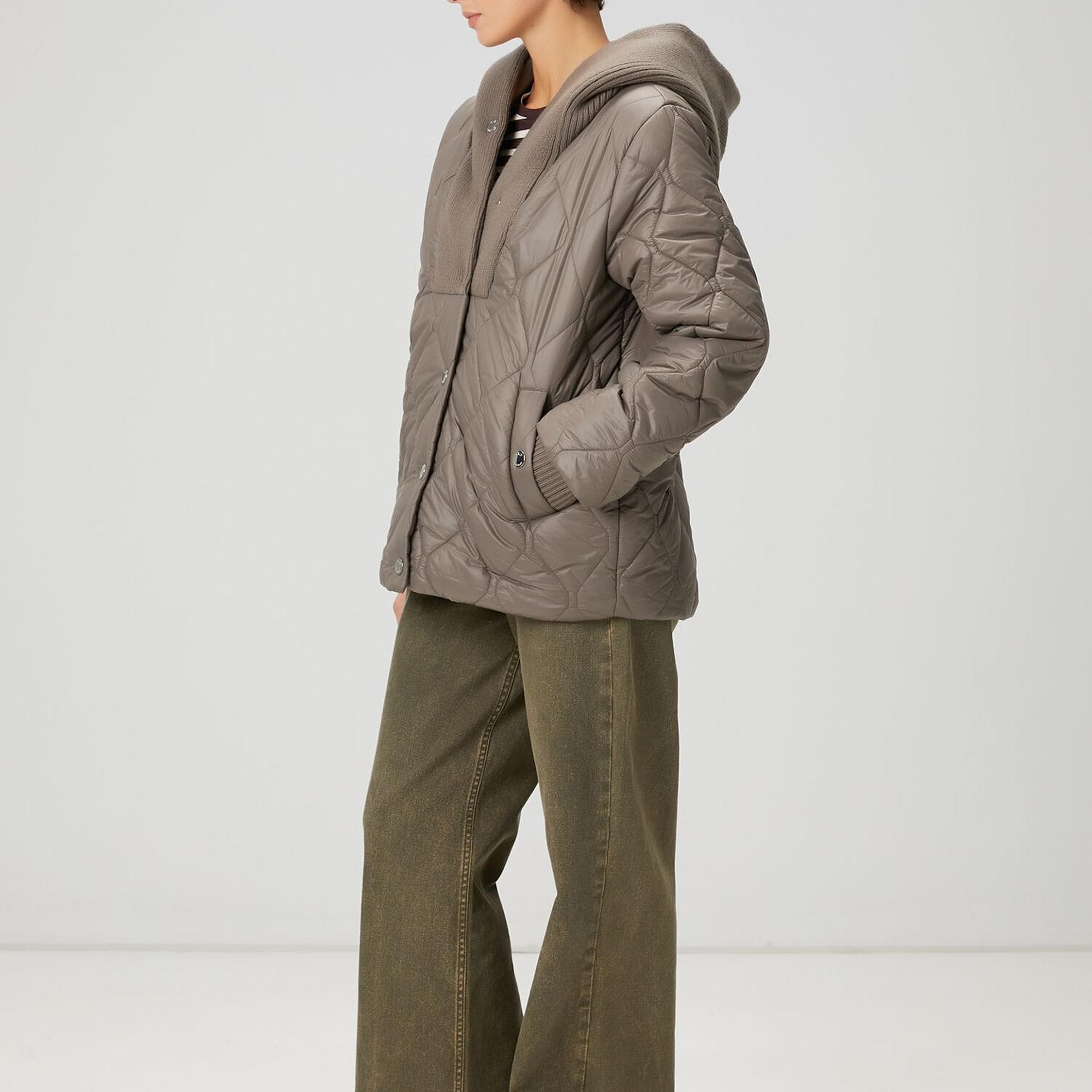 Beymen Club Kadın Gri Kapüşonlu Triko Garnili Mont