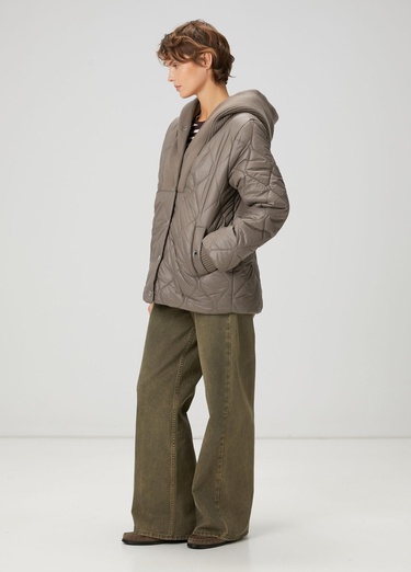  Beymen Club Kadın Gri Kapüşonlu Triko Garnili Mont