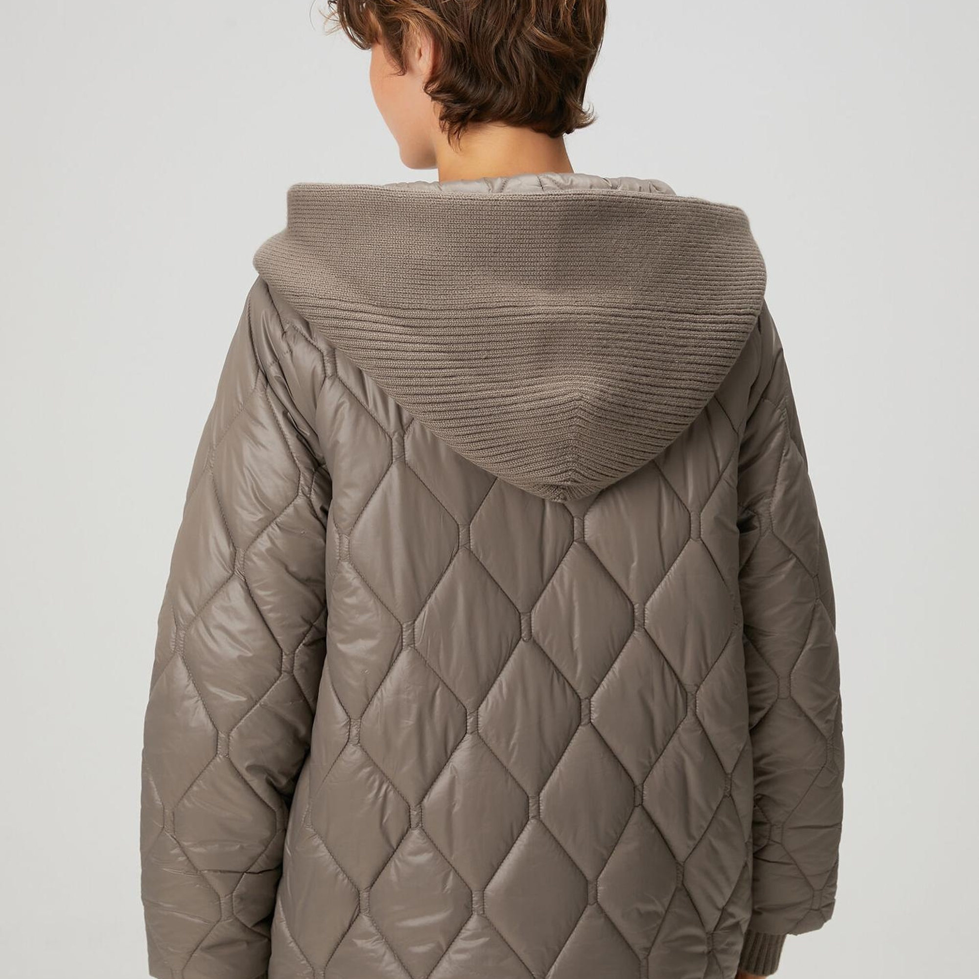 Beymen Club Kadın Gri Kapüşonlu Triko Garnili Mont