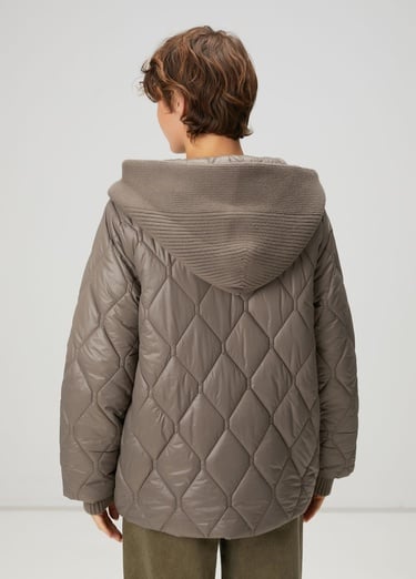  Beymen Club Kadın Gri Kapüşonlu Triko Garnili Mont
