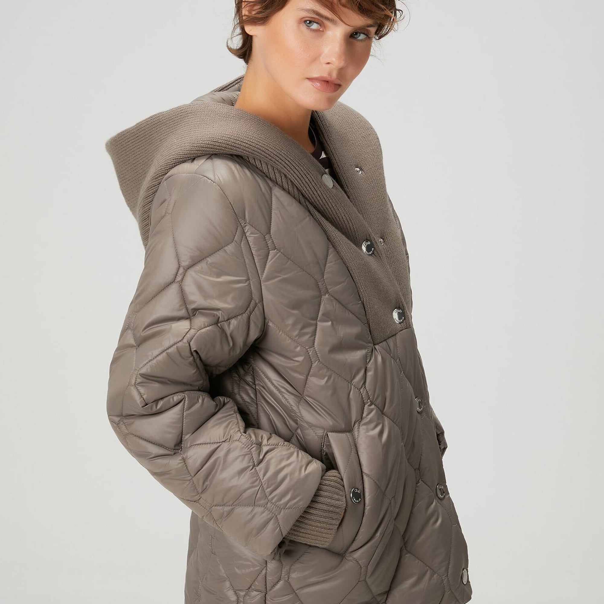 Beymen Club Kadın Gri Kapüşonlu Triko Garnili Mont