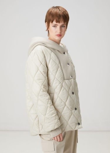  Beymen Club Kadın Bej Kapüşonlu Kapitoneli Mont