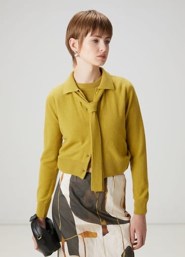  Beymen Club Kadın Yağ Yeşili Fular Detaylı Triko Hırka