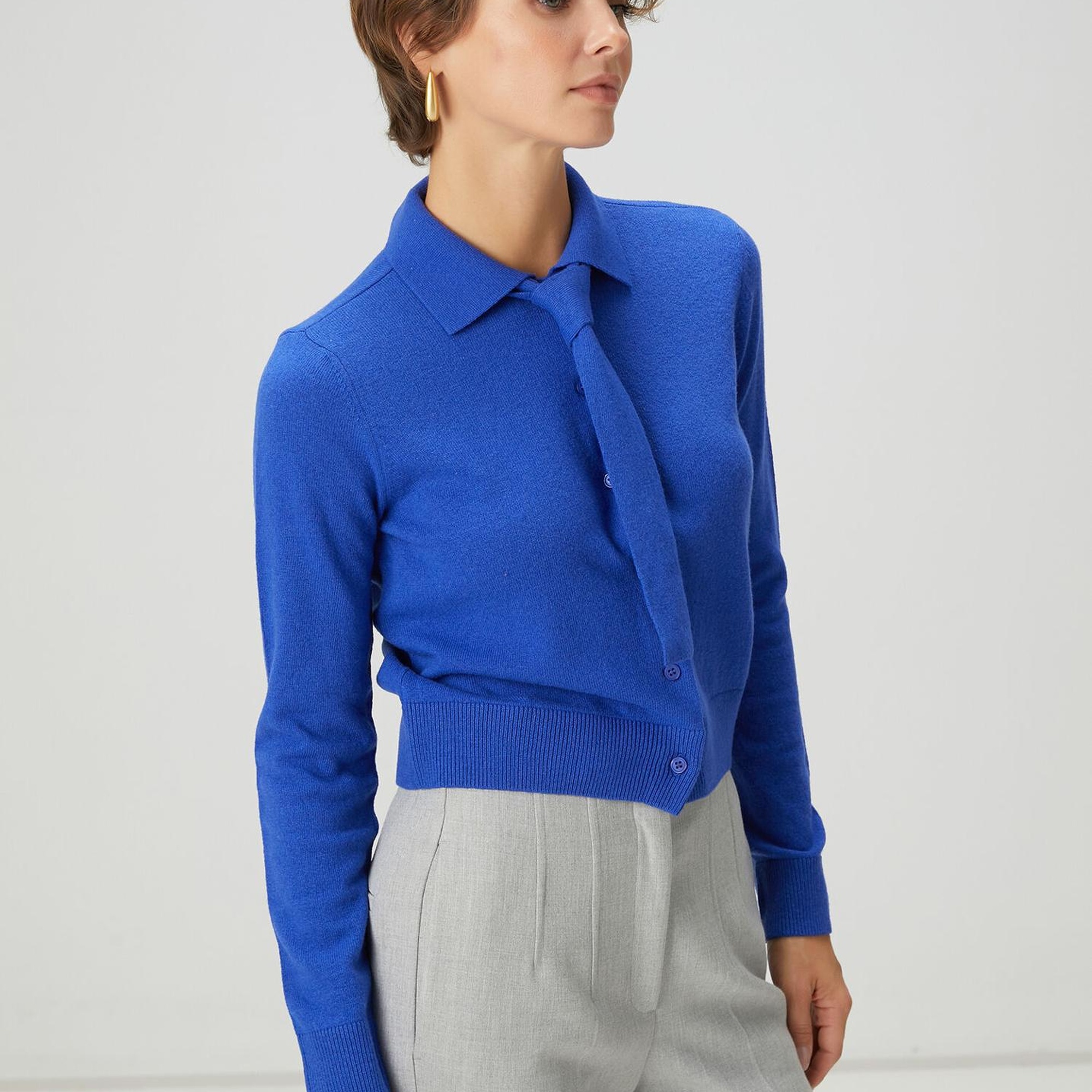 Beymen Club Kadın Kobalt Yün Polo Hırka