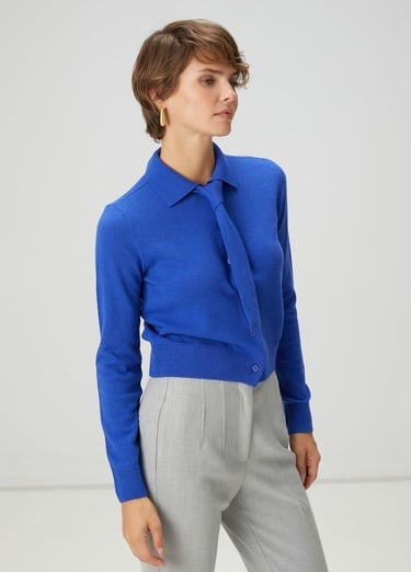  Beymen Club Kadın Kobalt Yün Polo Hırka