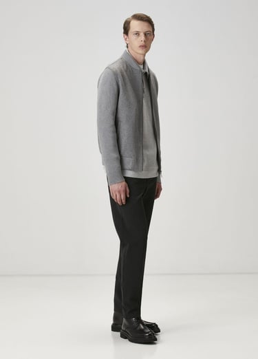  Beymen Club Erkek Gri Kaşe Garnili Yün Bomber Triko Mont
