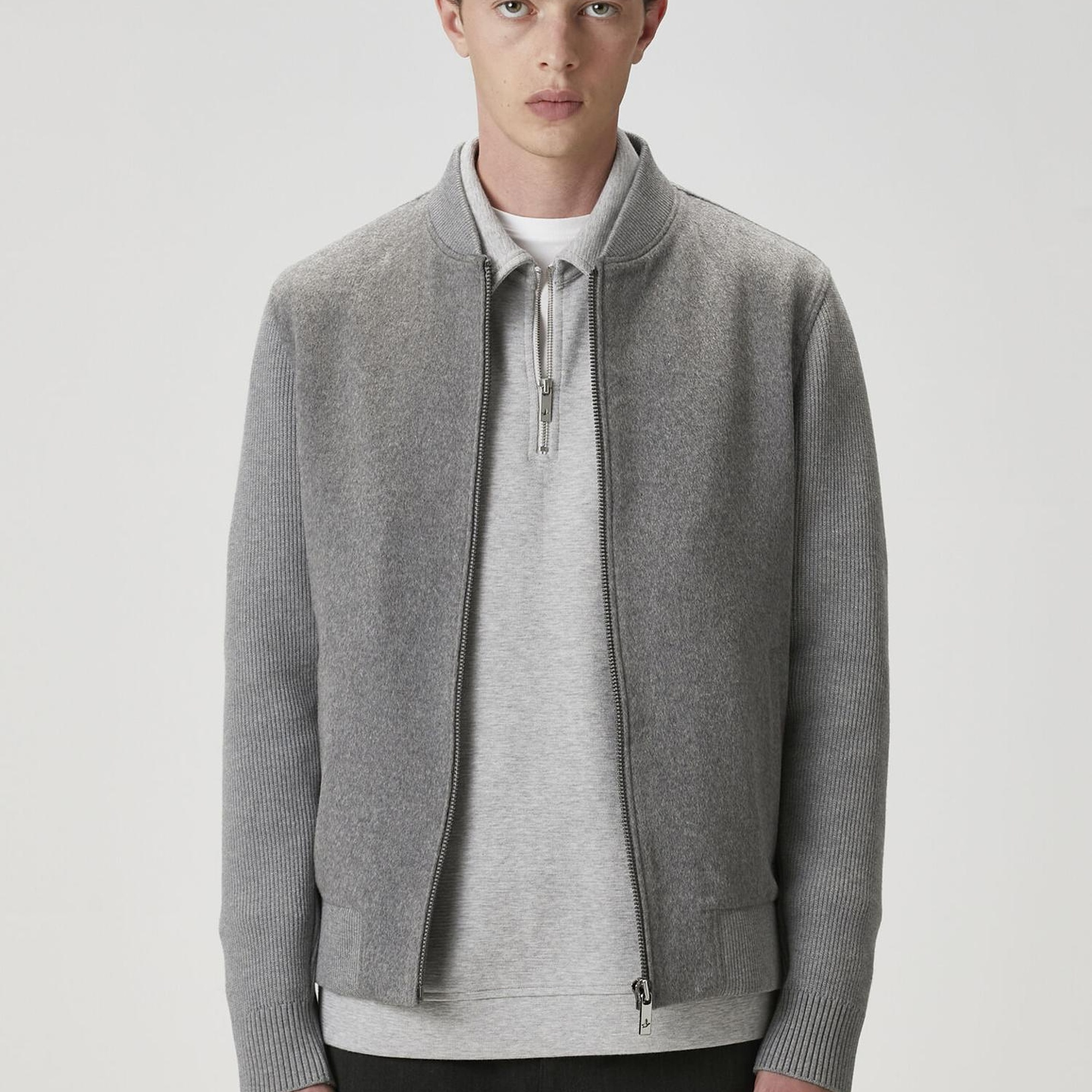 Beymen Club Erkek Gri Kaşe Garnili Yün Bomber Triko Mont