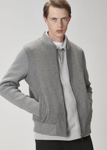  Beymen Club Erkek Gri Kaşe Garnili Yün Bomber Triko Mont
