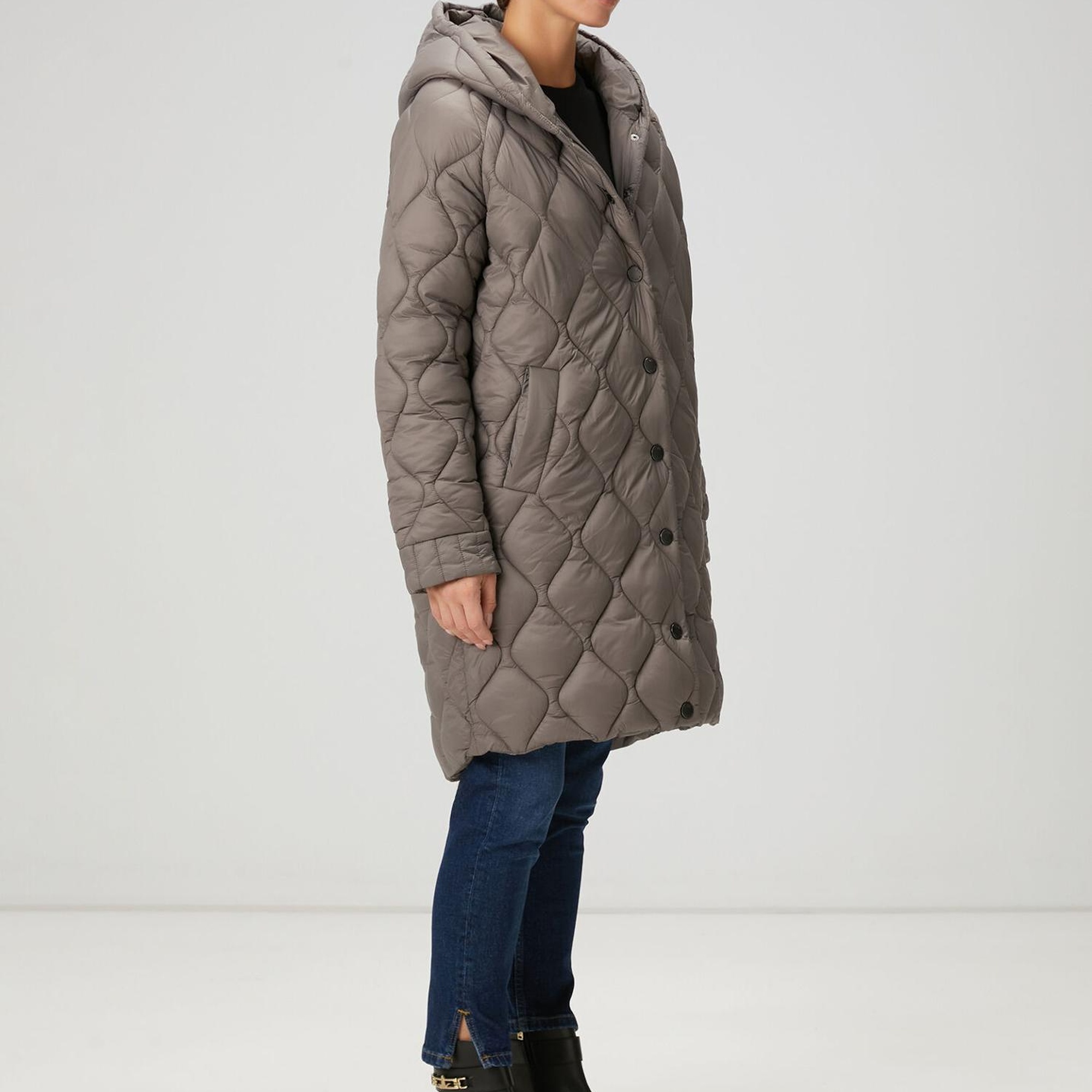 Beymen Club Kadın Gri Kapüşonlu Kapitoneli Kaban