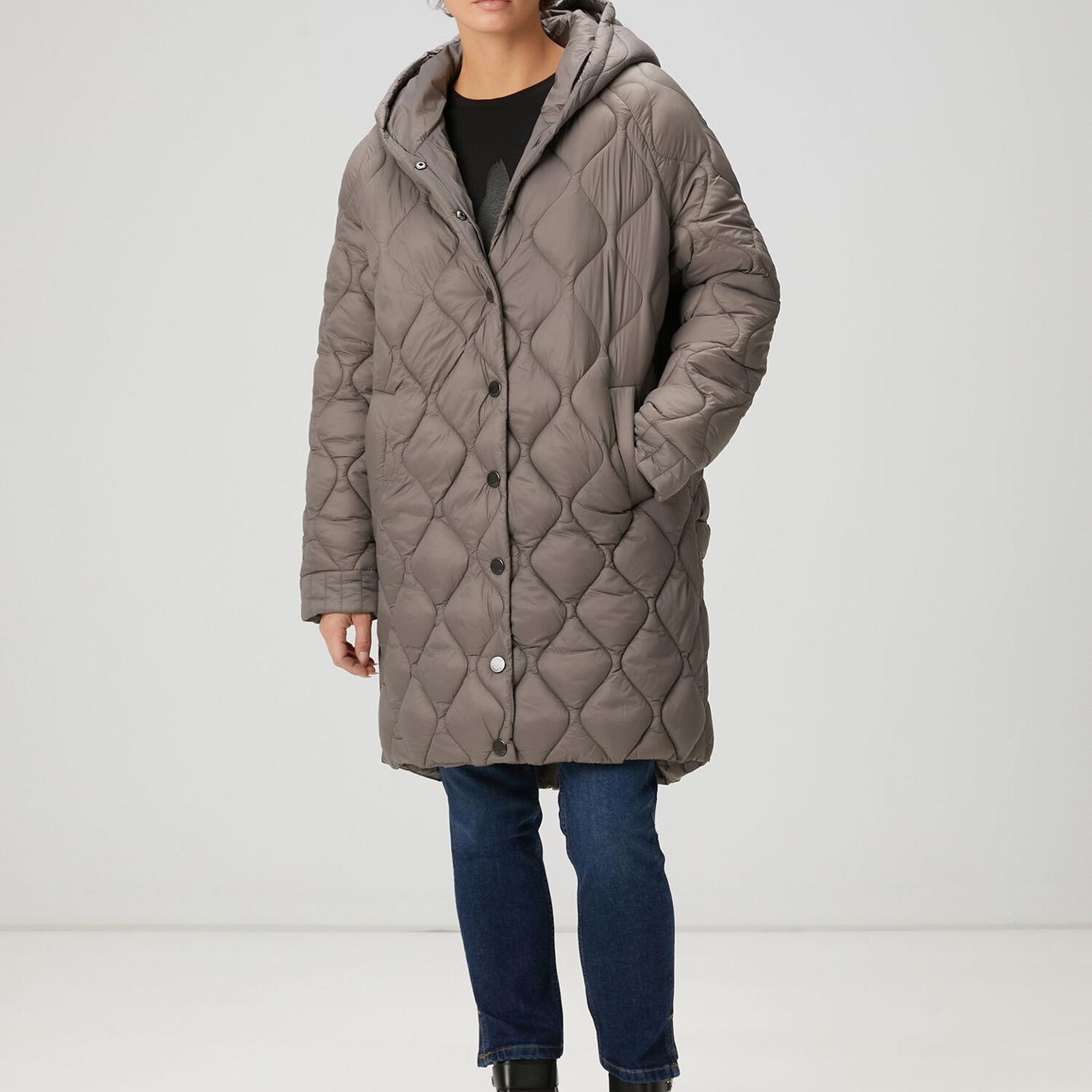 Beymen Club Kadın Gri Kapüşonlu Kapitoneli Kaban