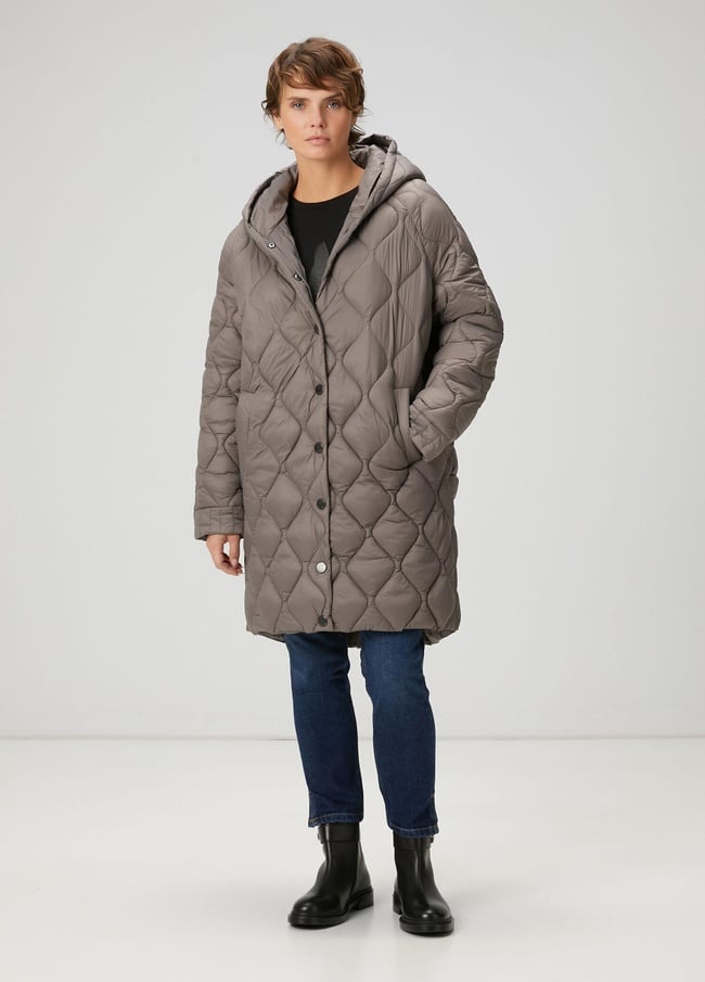  Beymen Club Kadın Gri Kapüşonlu Kapitoneli Kaban