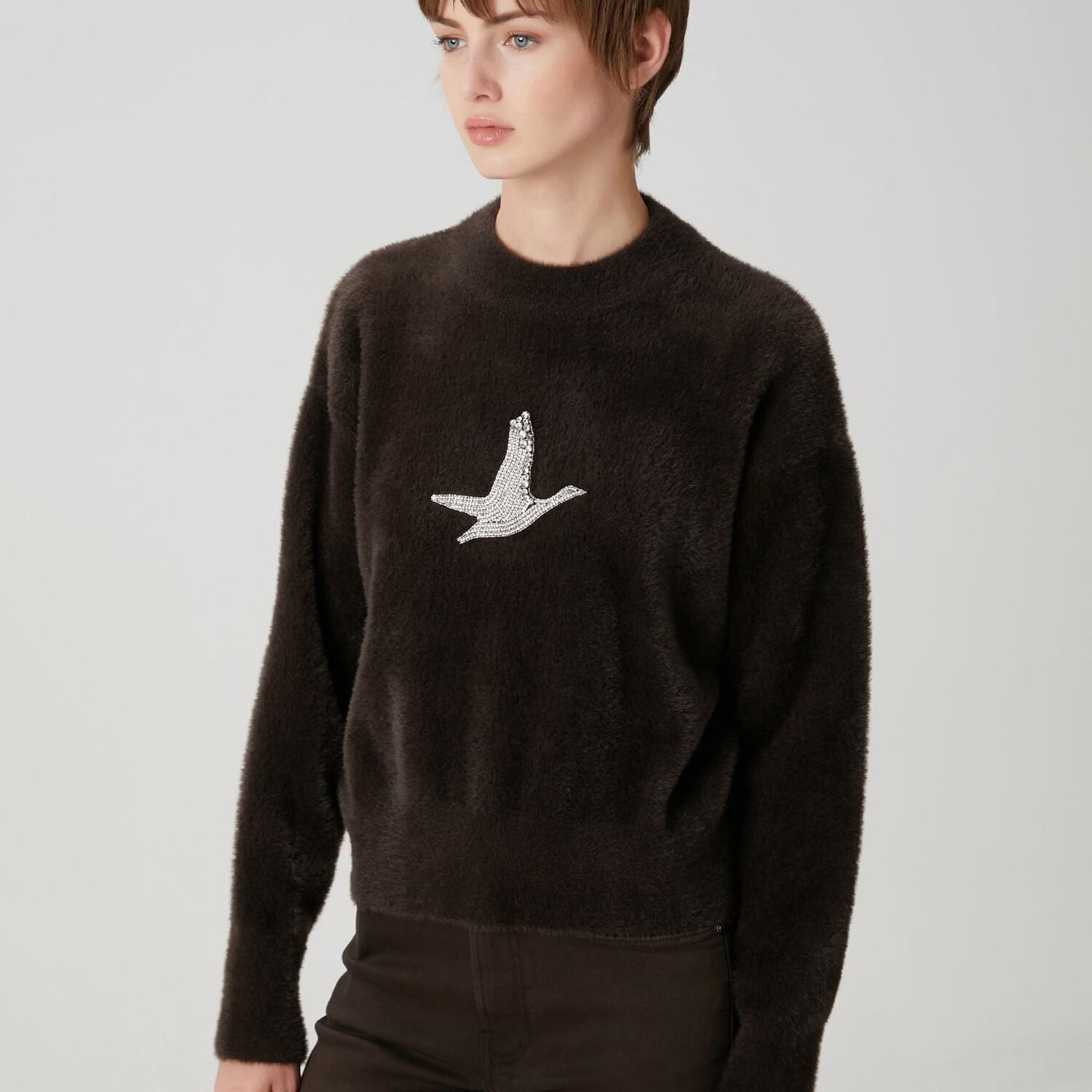 Beymen Club Kadın Kahverengi Taşlı Logo Detaylı Kazak