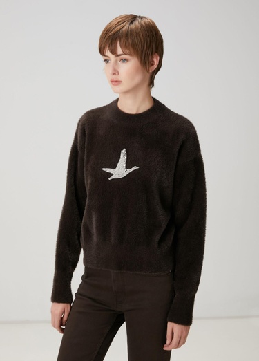  Beymen Club Kadın Kahverengi Taşlı Logo Detaylı Kazak