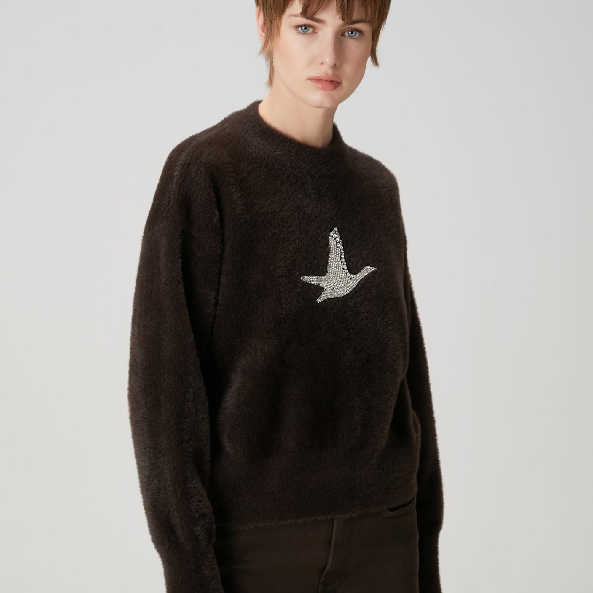 Beymen Club Kadın Kahverengi Taşlı Logo Detaylı Kazak